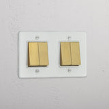 Doppel-Wippschalter – Transparent + Antikes Messing + Weiß – mit 4 Positionen – Modernes Lichtmanagement