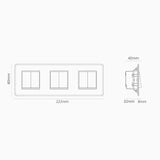 Doppelwippschalter 6x in Dreifachrahmen – Durchsichtig + Antikes Messing + Weiß