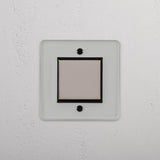 Schalter mit Aus-Position in der Mitte – mit einer Wippe – Durchsichtig + Poliertes Nickel + Schwarz – praktisches Lichtmanagement – auf weißem Hintergrund